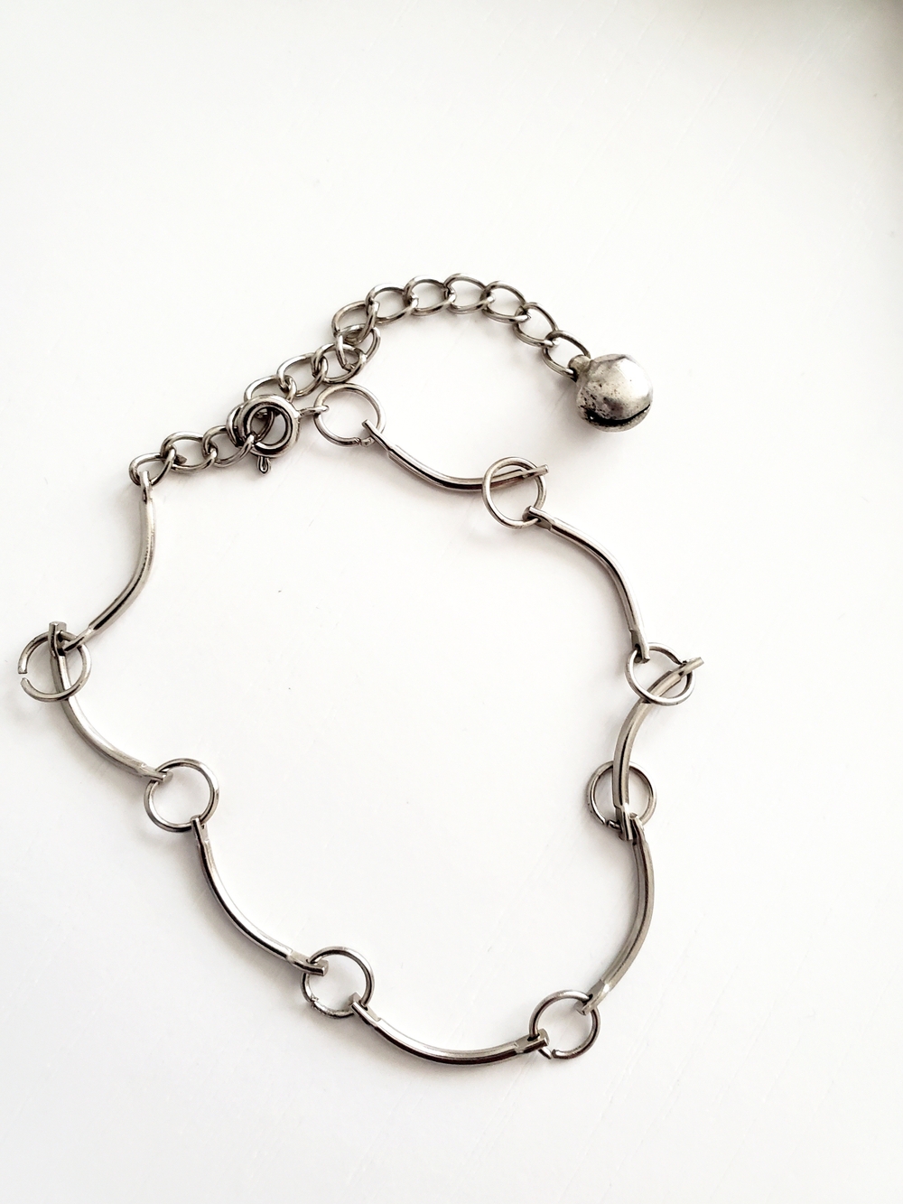 Polished Silver Link Bracelet with Circular Connectors